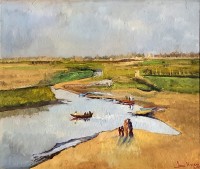 Israr Hussain, Ravi River 3, 16 x 18 Inch, Oil on Board, Seascape Painting, AC-ISHN-012